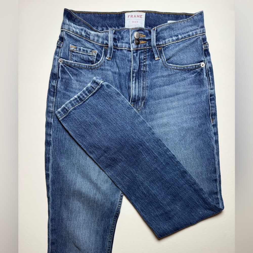 FRAME LeSlvie Slender straight jeans size 25 raw hem premium denim